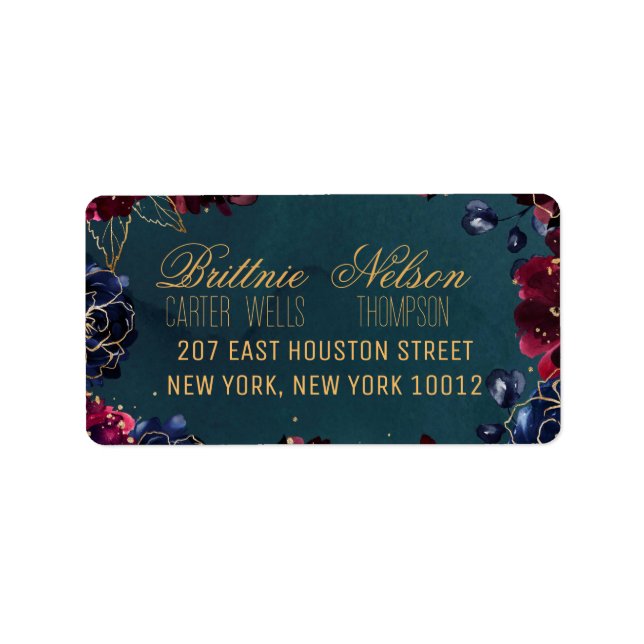 Teal Bordeaux Sapphire Jewel Tone RSVP Card  Label (Front)
