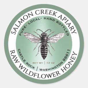 Teal Border Wildflower Honey Queen Bee Classic Round Sticker