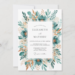 Teal Botanical Bloom Wedding Invitation
