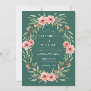 Teal Botanical Blossom Wedding Invitation