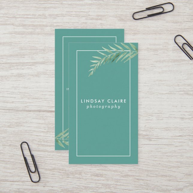 Teal Botanical Business Cards (Front/Back In Situ)
