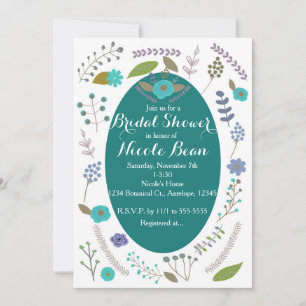 Teal Botanical Floral Bridal Shower Invitations