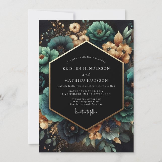 Teal Botanical Opulent Wedding Invitation (Front)