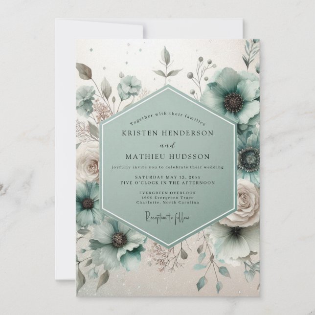 Teal Botanical Romance Wedding Invitation (Front)