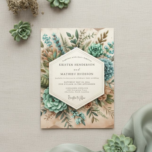 Teal Botanical Romance Wedding Invitation (Creator Uploaded)