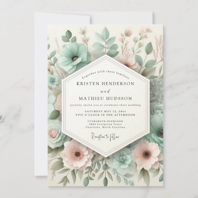 Teal Botanical Whimsy Wedding Invitation (Front)