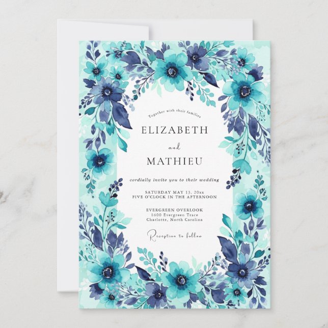 Teal Bountiful Summer Wedding Invitation (Front)