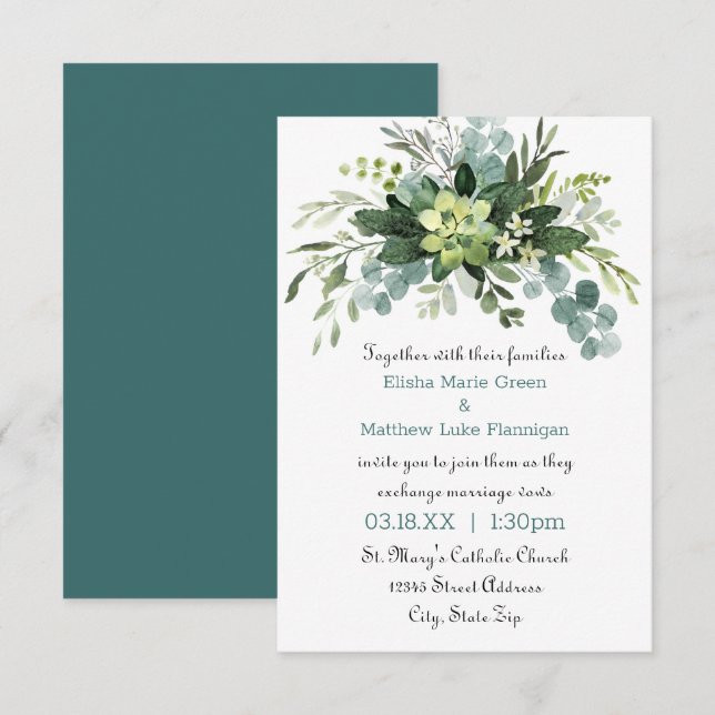 Teal Bouquet - 3x5 Wedding Invitation (Front/Back)