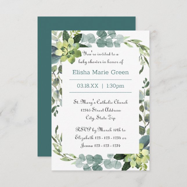 Teal Bouquet Frame - 3x5 Baby Shower Invitation (Front/Back)