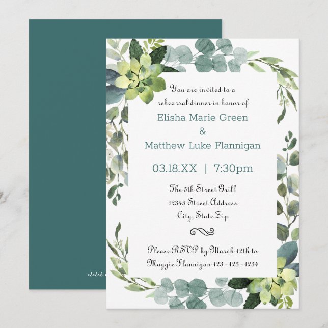 Teal Bouquet Frame - Rehearsal Dinner Invite (Front/Back)