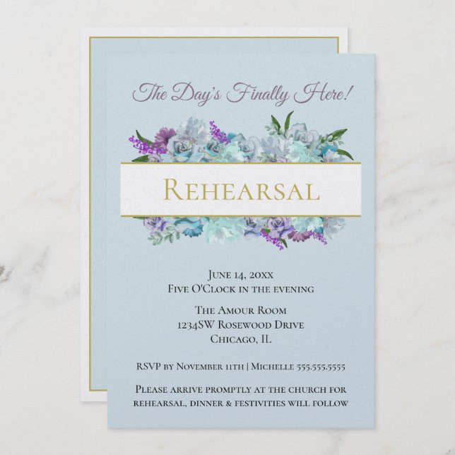 Teal Bouquet Rustic Wedding Suite Rehearsal Party Invitation (Front/Back)
