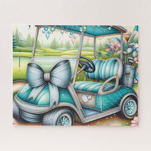 Teal Bow Luxury Golf Cart Jigsaw Puzzle (Horizontal)