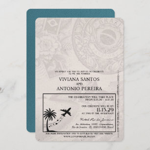 Teal Brazil Passport Wedding Invitation