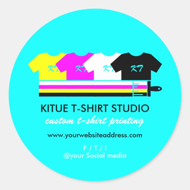 Teal Bright Coloured Shirts Paint Brush Classic Round Sticker (Front)