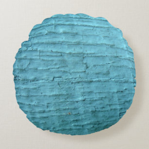 teal bright crackled wood Blue solid plain colou Round Cushion