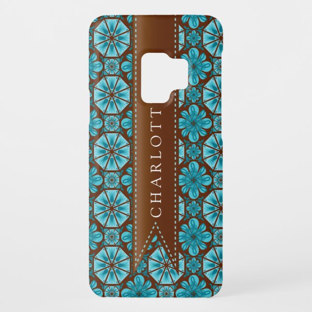 Teal Brown Abstract Tile Pattern Case-Mate Samsung Galaxy Case (Back)