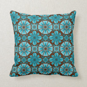 Teal Brown Abstract Tile Pattern Cushion