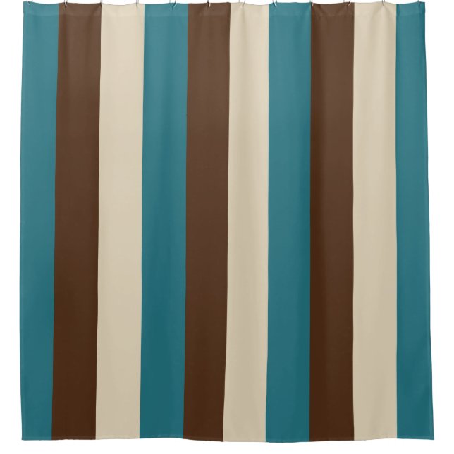Teal Brown and Beige Vertical Stripes Shower Curtain (Front)
