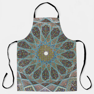 Teal, brown, and yellow floral kaleido artwork apron