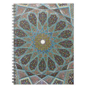 Teal, brown, and yellow floral kaleido artwork notebook