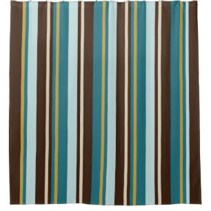 Teal, Brown, Beige and Gold Vertical Stripes Shower Curtain