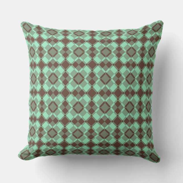 Teal Brown Checker Argyle Pattern Cushion (Front)