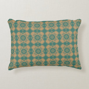 Teal Brown Checker Argyle Pattern Decorative Cushion