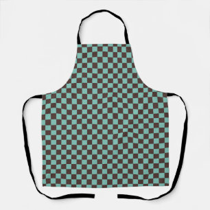 Teal Brown Chequerboard Gingham Pattern Apron