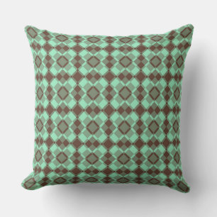 Teal Brown Chequered Argyle Pattern Cushion
