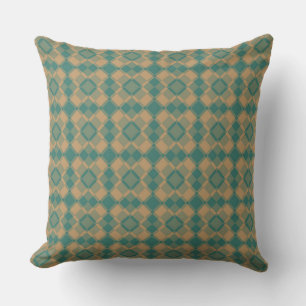 Teal Brown Chequered Argyle Pattern Cushion