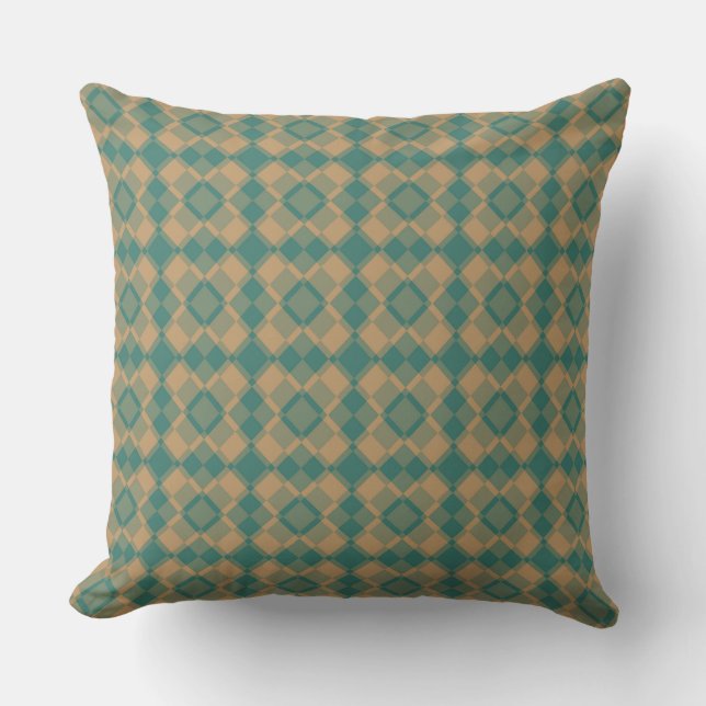 Teal Brown Chequered Argyle Pattern Cushion (Front)