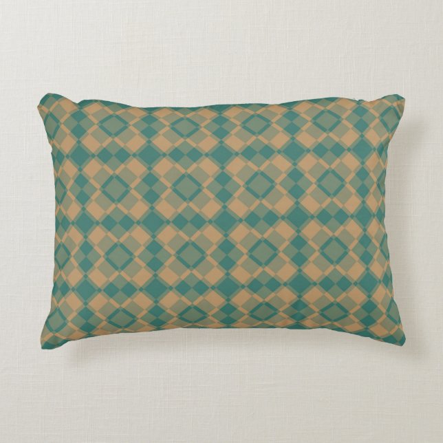 Teal Brown Chequered Argyle Pattern Decorative Cushion (Front)