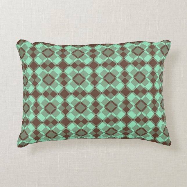 Teal Brown Chequered Argyle Pattern Decorative Cushion (Front)