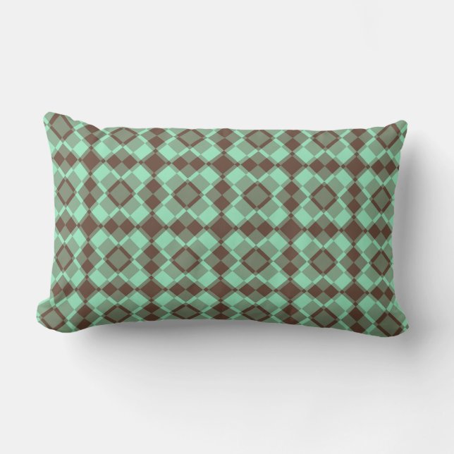 Teal Brown Chequered Argyle Pattern Lumbar Cushion (Front)