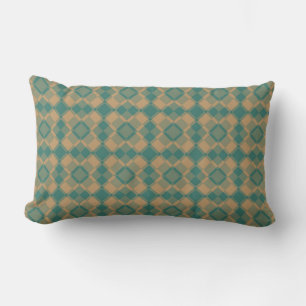 Teal Brown Chequered Argyle Pattern Lumbar Cushion