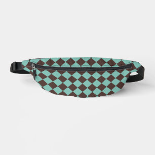 Teal Brown Chequered Diamond Pattern Bum Bags