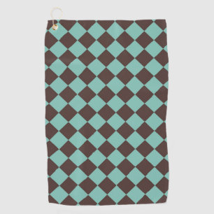 Teal Brown Chequered Diamond Pattern Golf Towel