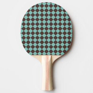 Teal Brown Chequered Diamond Pattern Ping Pong Paddle