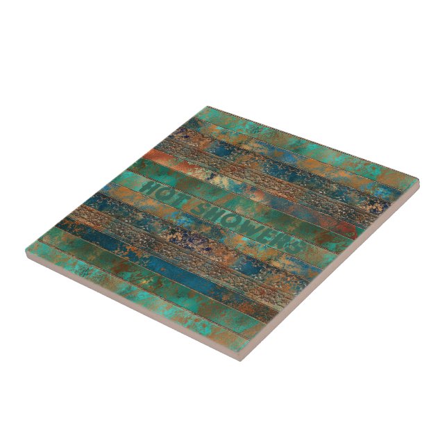Teal brown faux copper patina inspired Industrial  Ceramic Tile (Side)
