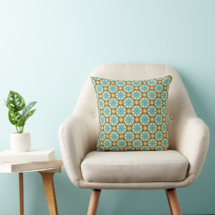 Teal/Brown Floral/Dot Decorative Throw Pillow