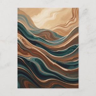 Teal Brown Fluid Wave Abstract Marble Postcard
