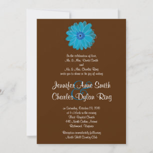 Teal & Brown Gerber Daisy Wedding Invitation