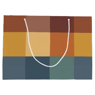 TEAL BROWN ORANGE CREAM BLOCKS LARGE GIFT BAG