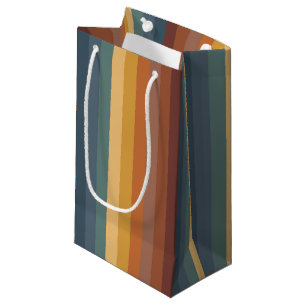 TEAL BROWN ORANGE CREAM STRIPES SMALL GIFT BAG