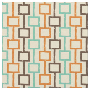 Teal Brown Orange Retro Geometric Pattern  Fabric