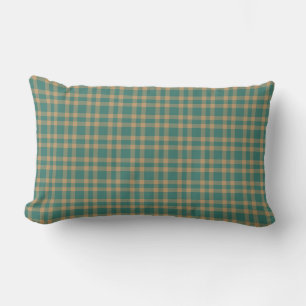 Teal Brown Plaid Pattern Lumbar Cushion