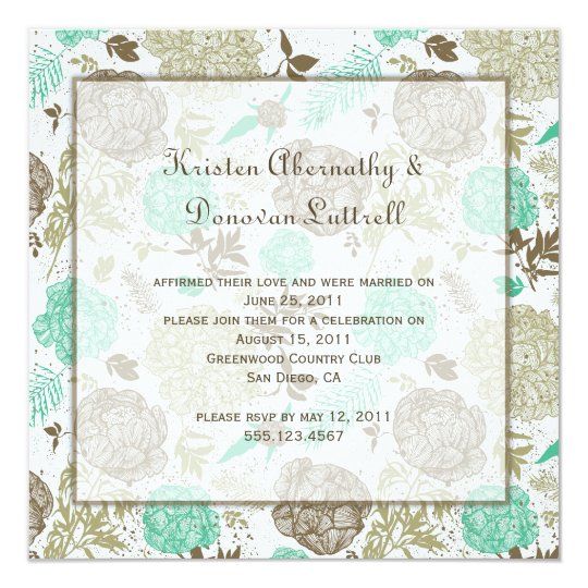 Teal Brown Tan Olive Floral Abstract Post Wedding Card