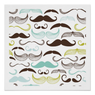 Teal, Brown & Yellow Moustaches Poster