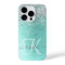 Teal Brushed Metal Silver Glitter Monogram Name