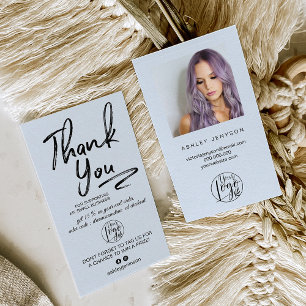 Teal brushed script photo logo order thank you business card
